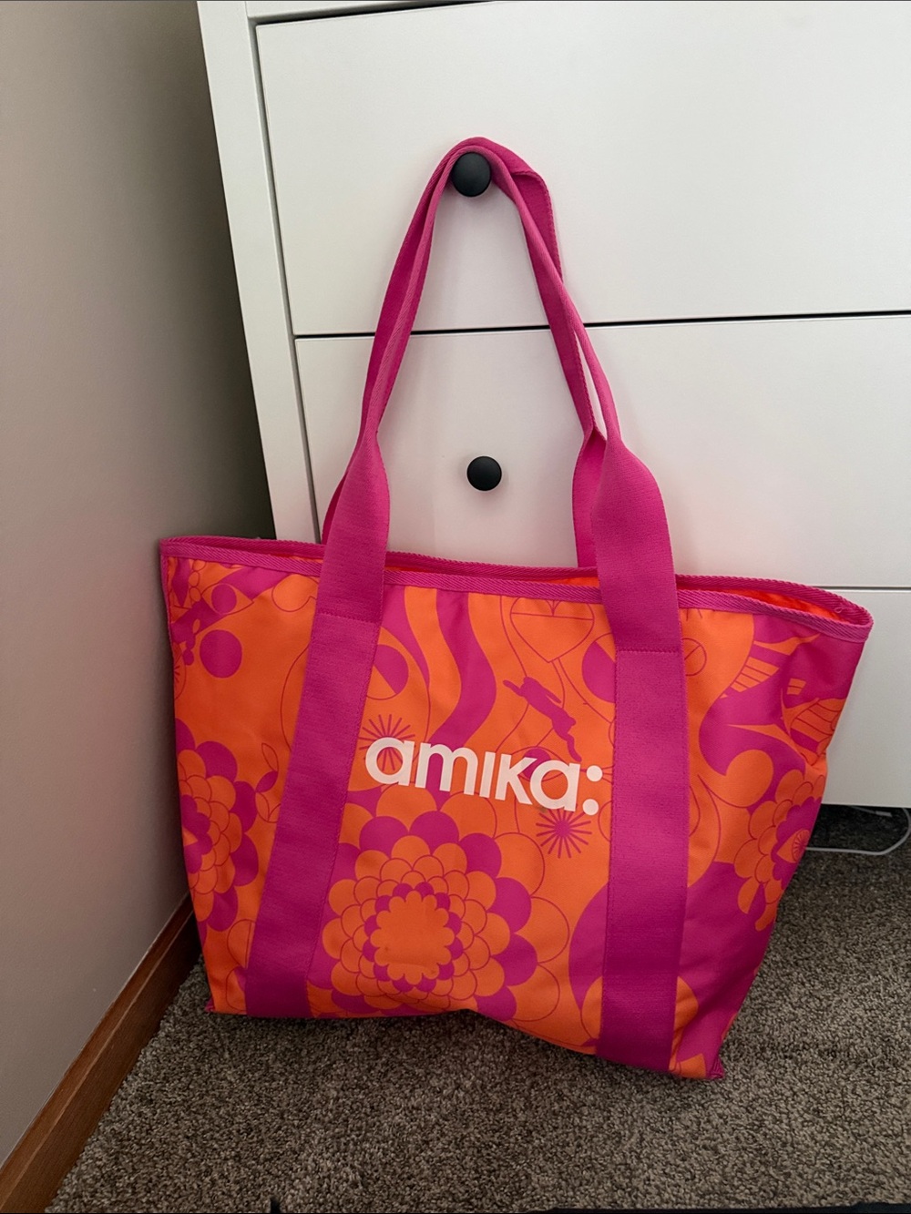 amika Pink and Orange Floral Logo Tote